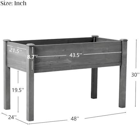 48x24x30 Raised Garden Bed with Legs, Elevated Wooden Planter Box with Liner for Flowers, Vegetable, Suitable for Outdoor, Patio, Balcony, Backyard, Grey - Image 2