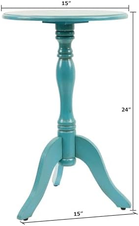 Decor Therapy Simplify Round Pedestal Accent Side Table, Chic & Compact MDF Furniture for Traditional Stylish Spaces - Turquoise - (15" x 15" x 24") - Image 3