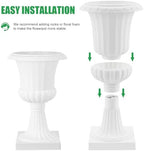 12 Inch 2 Pack Large Urn Planters For Outdoor Plants, 19.6" Tall Classic Plastic Flower Pots, Vintage Decorative Planter For Front Porch Entryway Patio Garden Wedding Home Decor (White, 2 pcs) - Image 6