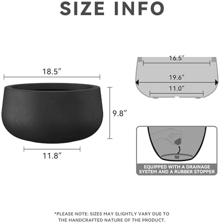 Kante Large Round Bowl Black Concrete Planter 20" Dia, Outdoor - Image 2