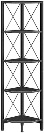 CHOEZON 5-Tier Corner Shelf, Corner Bookcase, 55.2" Tall Vertical Display Rack, Plant Stand, Open Storage Shelf, for Living Room, Bedroom, Study, Kitchen, Black TCJ12BB - Image 6