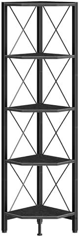 CHOEZON 5-Tier Corner Shelf, Corner Bookcase, 55.2" Tall Vertical Display Rack, Plant Stand, Open Storage Shelf, for Living Room, Bedroom, Study, Kitchen, Black TCJ12BB - Image 6
