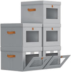 Homsorout Storage Bins with Lid – Closet Organizer with Side Opening and Clear Window, Foldable Stackable Fabric Basket for Clothes, Home, Office - 13.77" x 11.8" x 9.8", 5 Pack, Grey by Homsorout