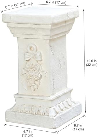 Decorative Pedestal Stand for Plants and Statues - 12.6 Inch Roman Pillar with Carved Floral Design, Weatherproof Resin Column for Garden, Patio, and Home Decor - Image 3