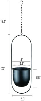 Modern Metal Hanging Planters with 6 Inch Pots and Sturdy Rods - Set of 2 Oval Geometric Plant Hangers - Black Wall and Ceiling Mount Flower Holders for Indoor and Houseplants - Image 2