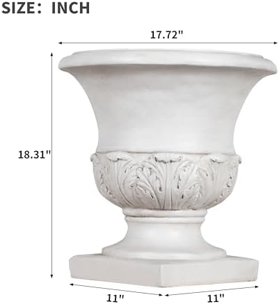 Christopher Knight Home 18.31 Inch Classical Acanthus Leaf Pedestal Urn Planter MGO Outdoor Flower Pot for Garden Patio Front Porch Entrance, Antique White - Image 5