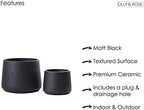 Olly & Rose Copenhagen Matt Black Ceramic Plant Pot Set of 2-9" and 6" Ceramic Cement Planters for Indoor & Outdoors Textured Effect - Large & Medium Plant Pots - Image 6