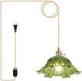 Plug in Pendant Light Fixtures,Hanging Light Fixture Corded On/Off Switch,11 inch E26 Green Glass Lampshade Pendant Lighting for Kitchen Island, Bedroom, Dining Room by Loiogohot