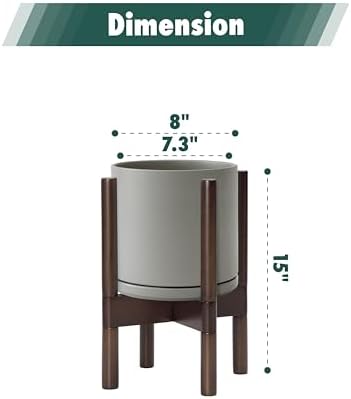 D'vine Dev Ceramic Pot with Walnut Wood Stand, Grey, 8 in, 55-B-Y-3 - Image 3