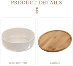 DOITOOL Succulent Planter Pot White Ceramic with Bamboo Tray - Image 7
