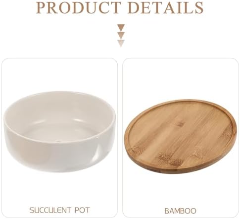 DOITOOL Succulent Planter Pot White Ceramic with Bamboo Tray - Image 7