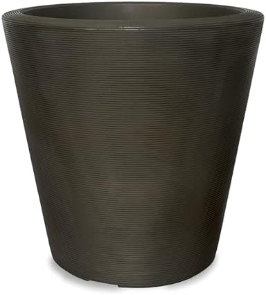 Crescent Garden Madison Indoor/Outdoor Modern Round Planter with Drain Hole - Durable All-Season Plant Container for Patio, Balcony Pots, Indoor Houseplant Flowerpot 16" W (Old Bronze) by CrescentGarden