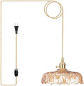 Plug in Pendant Light Fixtures,Amber Glass Lampshade Pendant Lighting 9.4in E26 Hanging Light FixtureCorded On/Off Switch for Kitchen Island, Bedroom, Dining Room by Loiogohot