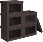 Homsorout Stackable Storage Bins with Lids - Large Decorative Basket with Lids, Fabric Foldable Closet Organizer Bins, Shelf Organizer for Living Room, Dorm, 5 Pack, Brown by Homsorout