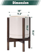 D'vine Dev Ceramic Pot with Walnut Wood Stand, Oatmeal, 10 in, 55-B-X-8 - Image 3
