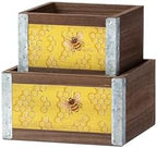 Napco Bumble Bee Honeycomb, Large 6 x 3.75, Small 5 x 3.5 inches Yellow and Brown Wooden Flower Succulent Plant Pot Planter Container Box, Indoor Outdoor Garden Décor, 2 Piece Set by Napco