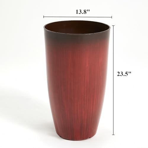 Worth Garden 23.5" H. Large Plastic Planters - Set of 2 Gradient Red Glossy Smooth Finish - Tall Plant Pots for Indoor & Outdoor Use - Decorative Lightweight Flower Pots for Front Porch, Patio, Deck - Image 6