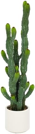 46" Artificial Cactus Plants, Tall Artificial Plants Outdoor, Tall Fake Cacti Plant UV-Resistant in White Pot, Faux Floor Plants for Indoor Home Office Hotel Bedroom Patio Balcony Garden by Keeplush