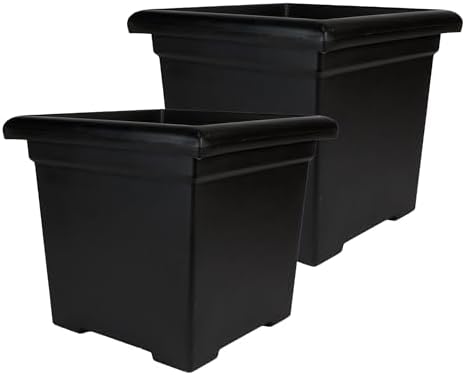 The HC Companies Accent Square Plant Pot, 12.5 Inch, Black, 2-Pack by TheHCCompanies
