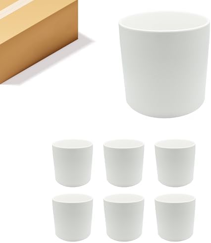 WGVI White Ceramic Cylinder Vase Width 7" Height 6.75", Flower Arrangements, Candle Holder, Terrarium Planter Pot, Storage Container Organizer, Pen Brush Holder, 6 Pieces by WGVInternational-OpusGlassware