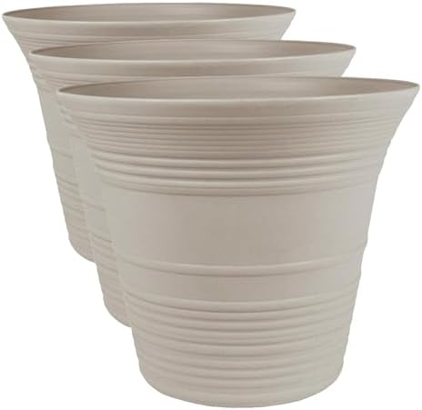 The HC Companies 12 Inch Sedona Round Self Watering Planter - Decorative Lightweight Plastic Plant Pot for Indoor Outdoor Plants Flowers Herbs, Cottage Stone (Pack of 3) by TheHCCompanies