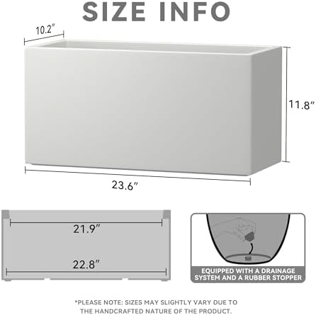 Kante Modern Rectangular White Concrete Planter 23.6" L 11.8" H 10.2" W - Image 2