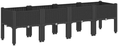 Black PP Garden Planter with Legs 63x15.7x16.5 Inch for Climbing Plants, Outdoor Elevated Rattan Look Planter Box with Drainage - Image 2