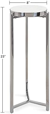 Kate and Laurel Aguilar Glam Round Drink Table, 8 x 8 x 23, Silver and White, Small Accent Table for Use as Plant Pedestal Stand with Marble Tabletop - Image 2