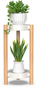 2-Tier Plant Stand Indoor, Tall Bamboo Corner Shelf for Multiple Plants by Wisuce