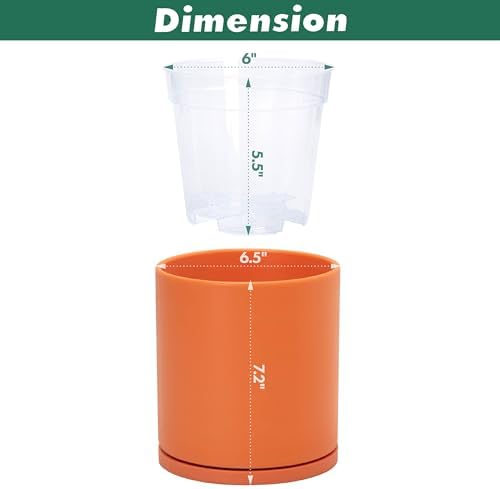 D'vine Dev Double-Layer Self-Draining Planter Set – Rotating Plastic Outer Pot with Clear Inner Liner for Root Health, Perfect for Indoor Plants, 6.5", Set of 2, Pumpkin, 73-V-E-2 - Image 3
