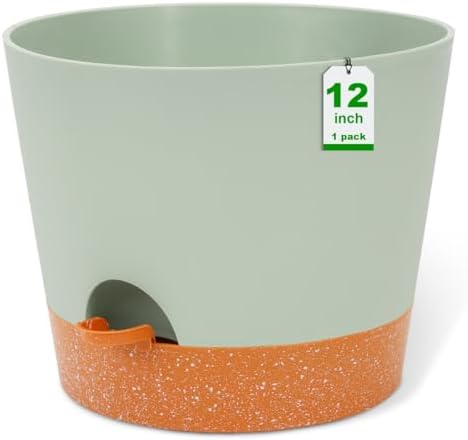 GARDIFE 12 inch Plant Pots, planters, Self Watering Pots, Large Plastic Flower pots with Deep Reservior and High Drainage Holes for Indoor Outdoor Plants and Flowers, Green by GARDIFE