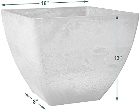 PSW Pot Collection 16x13 inch Plastic/Stone/Wood Composite Square Planter – No Drainage Hole (Drillable), Modern Indoor/Outer Pot for Flowers, Foliage, Succulents, Fairy Gardens, Chocolate - Image 4