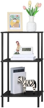 ETELI Tall Side Table with Storage 3 Tier Black End Table Metal Storage Shelves for Living Room Bedroom Bathroom Small Slim Table for Office by ETELI