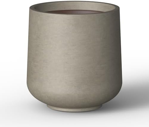 Kante 13.4" Tall Concrete Planter, Round Curved Flower Pot, Weathered by Unknown