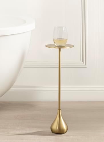 Kate and Laurel Hersi Decorative Modern Pedestal Drink Table; 7 x 7 x 20; Gold; Cast Aluminum Mini Table with Teardrop Base for Use as Small Plant Stand or Living Room Martini Table - Image 4