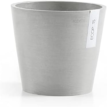 Ecopots Amsterdam Round Planter with Water Reservoir, White Grey, 12" by ECOPOTS