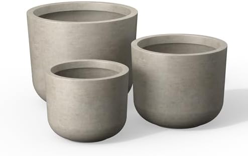 Kante Set of 3 Weathered Concrete Capsule Planters 13.1" 11" 9" Dia by Unknown