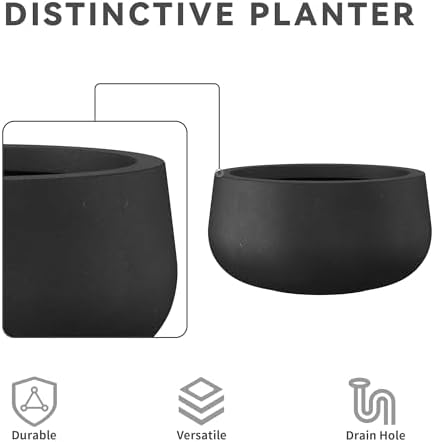 Kante Large Round Bowl Black Concrete Planter 20" Dia, Outdoor - Image 7