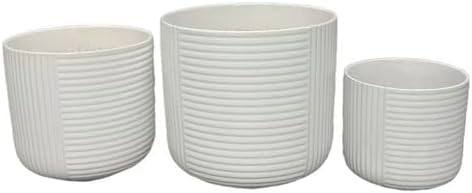 8 Inch White Ceramic Planters with Ribbed Texture, Set of 3 - Image 3