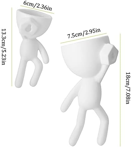2 Pack Ceramic Wall Plant Pots Hanging Planter Succulent Plant Pots Creative Human Shaped Small Cactus pots Flower Pots Mini Plant Planters for Home Decoration White - Image 3