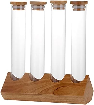 Cereals Canister Test Tubes with Sealed Wooden Caps Plant Propagation Glass Containers for Coffee and Tea Display and Scientific Experiments (4 Tubes) by Duiaynke