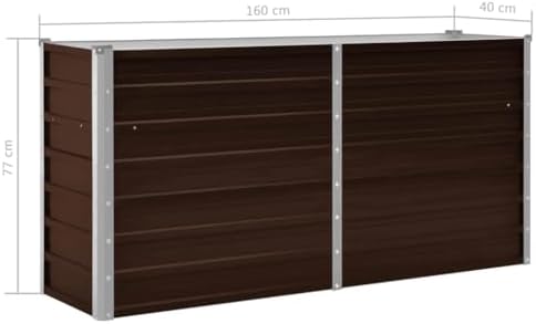 vidaXL Garden Raised Bed Brown 63"x15.7"x30.3" Galvanized Steel - Image 3