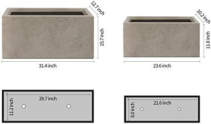 Kante 31.5" and 23.6" L Rectangular Concrete Planters (Set of 2), Outdoor Indoor Modern Plant Pot with Drainage Hole and Rubber Plug for Garden, Patio, Weathered Concrete Finish - Image 2