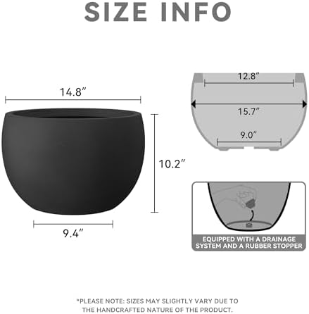 Kante Accent Round Bowl Black Concrete Planter 14.8" Dia, Outdoor - Image 2
