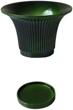 Planter Round Stripe Texture Plant Pot, with Drainage Hole and Saucers Trays Ceramics Flower Pot, for Room Balcony Office Plants Container (3 Colors) Flower Pots(Green) by Unknown