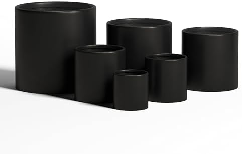 DTY Mount Powell 7.9" D x 7.9" H (Pot Opening 5.5") Fiberstone Cylindrical Planter with Drainage Hole, Weather Resistant for Indoor & Outdoor Use, Includes 2 Extra Coco Mats - Black, Extra Small - Image 6