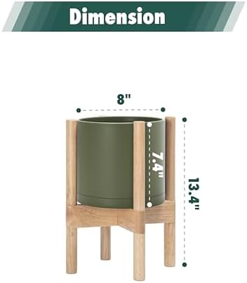 D'vine Dev Plastic Pot with Natural Wood Stand, Olive, 8 in, 55-C-J-3 - Image 3