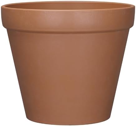 16" Round Terracotta Style Recycled Resin Planter Pot, Lightweight Outdoor & Indoor Flower Pot with Drainage Holes, Weather & Fade Resistant by TAYNEVOBRIGHTERYOURBETTER