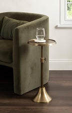 Kate and Laurel Sanzo Traditional Adjustable-Height Pedestal Drink Table, 11 x 11 x 30, Antique Brass, Vintage Round Indoor Metal Cocktail Table with Hammered Tabletop for Use as Indoor Plant Stand - Image 2