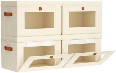 Homsorout Small Closet Storage Bins - Closet Shelf Organizer with Open Window, 4 Pack, Beige by Homsorout